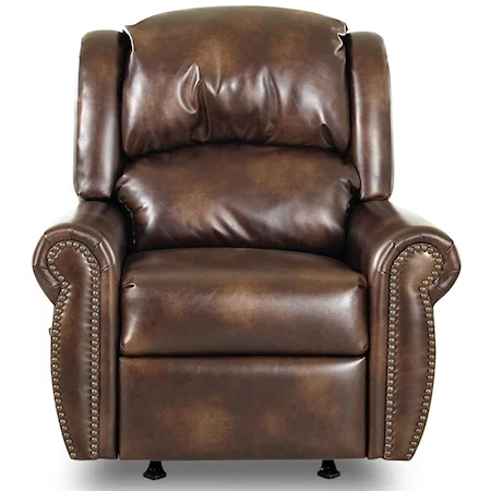 Traditional Swivel Rocker Recliner with Winged Pub Back and Rolled Arms